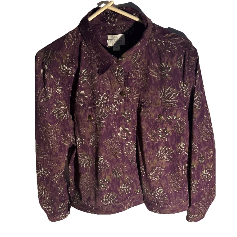Cj Banks Stretch Button Up Shirt Jacket Floral Base color Purple Long Sleeve XL - Picture 3 of 9